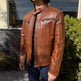 BOL Men's Snap Collar Leather Racer Jacket 
