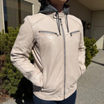 BOL Men's Hooded Snap Collar Leather Jacket 