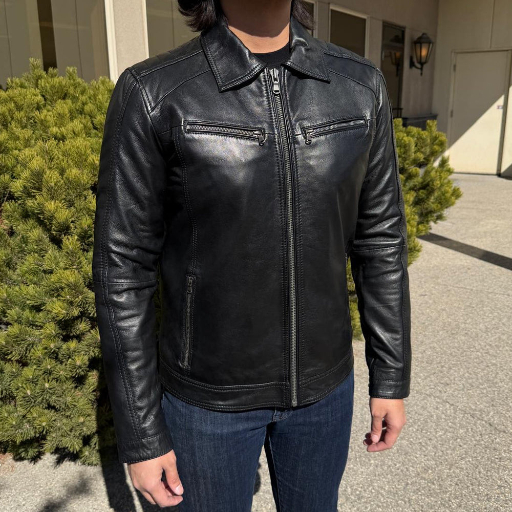 BOL Men's Zip Pocket Leather Jacket 