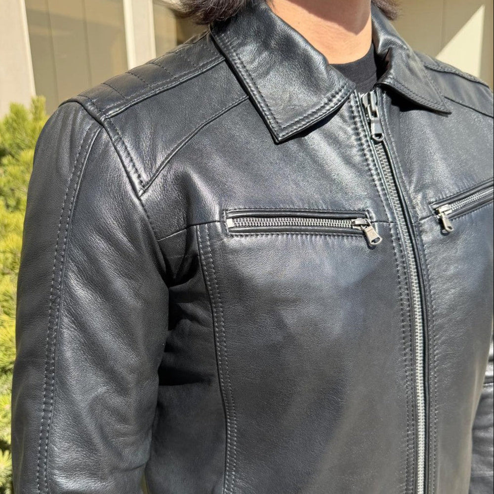 BOL Men's Zip Pocket Leather Jacket 