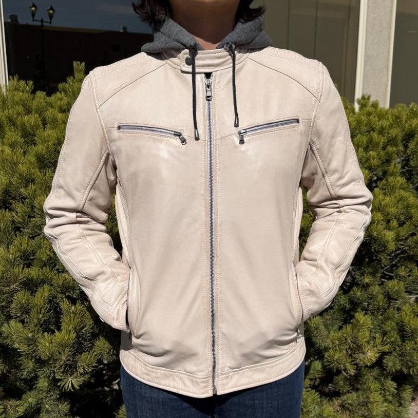 BOL Men's Hooded Snap Collar Leather Jacket 