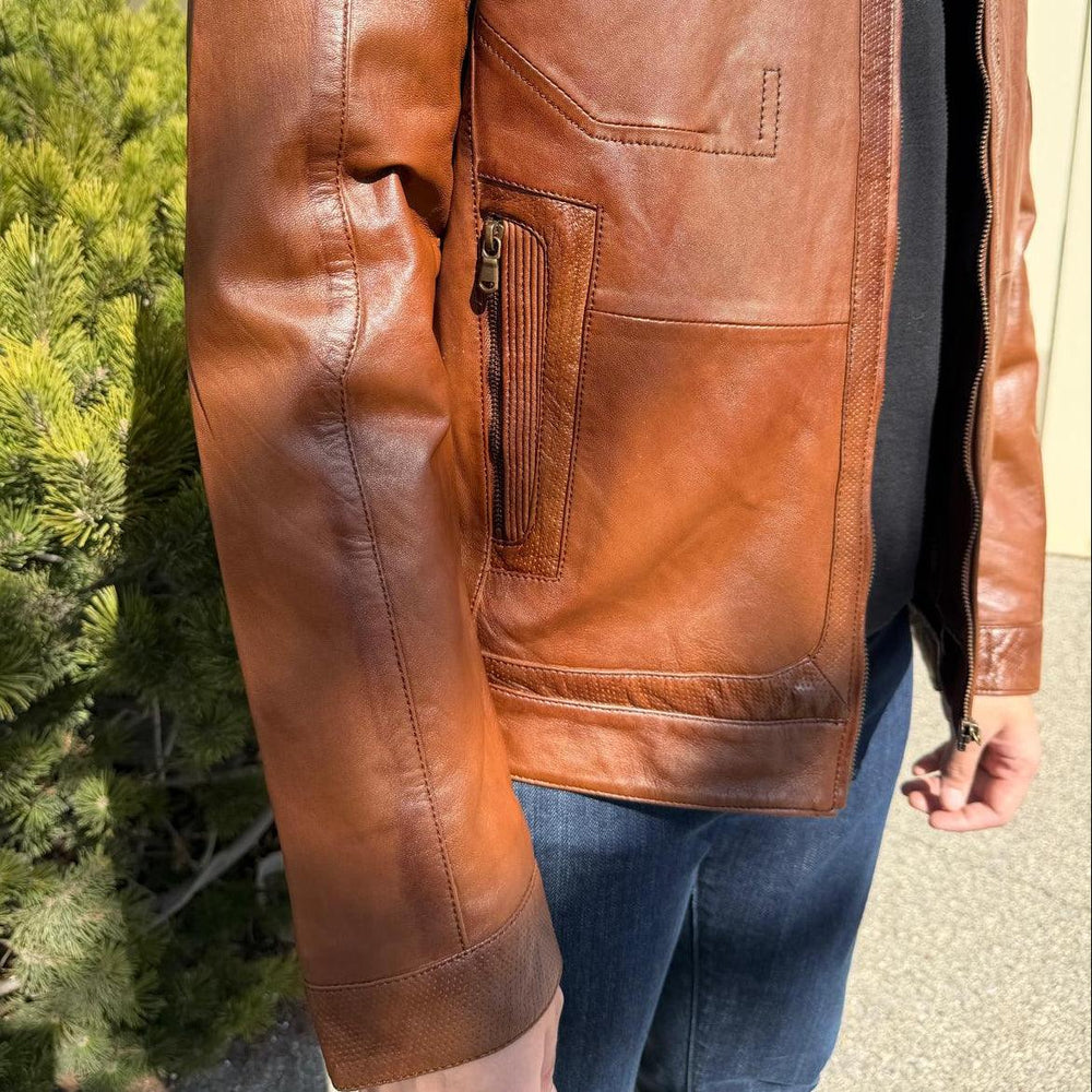 BOL Men's Snap Collar Leather Racer Jacket 