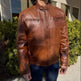 BOL Men's Snap Collar Leather Racer Jacket 