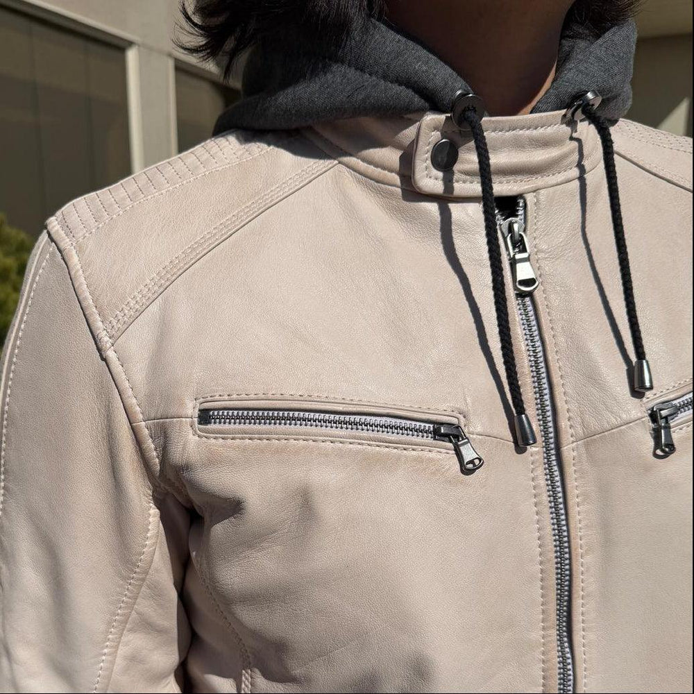 BOL Men's Hooded Snap Collar Leather Jacket 