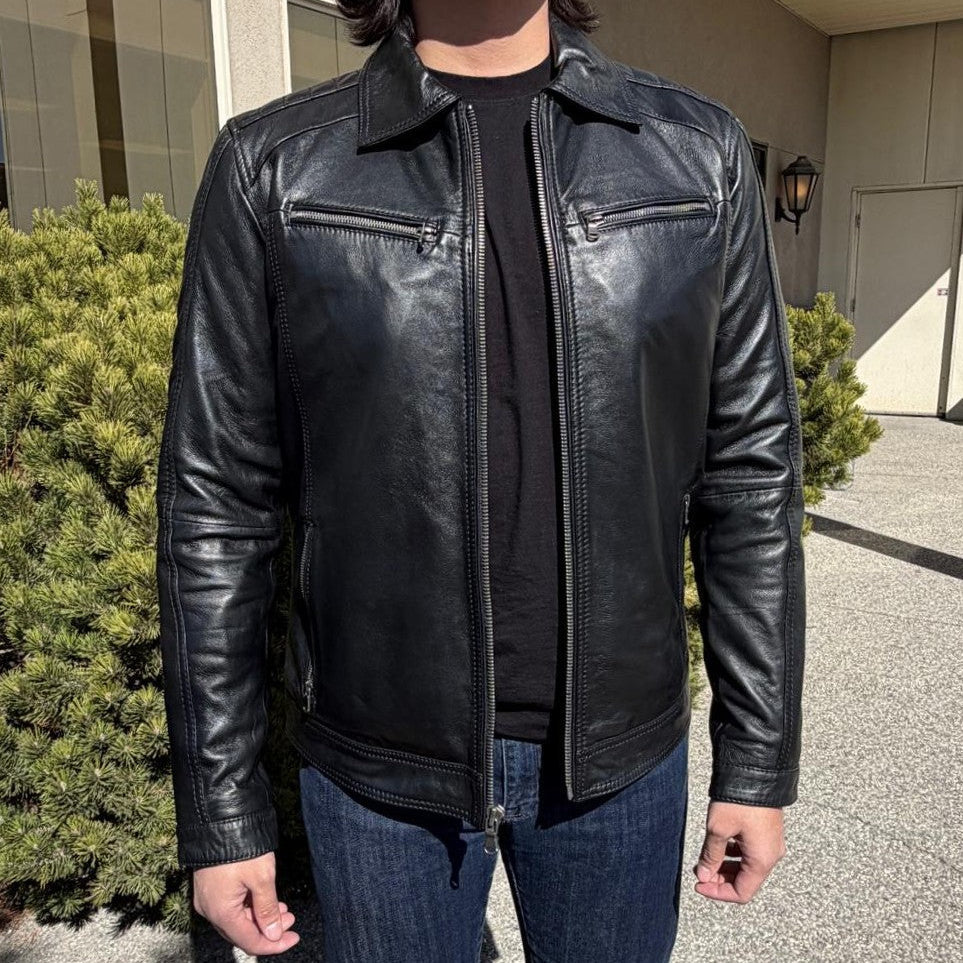 BOL Men's Zip Pocket Leather Jacket 