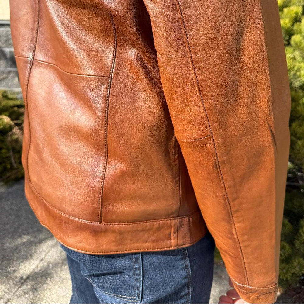 BOL Men's Snap Collar Leather Racer Jacket 