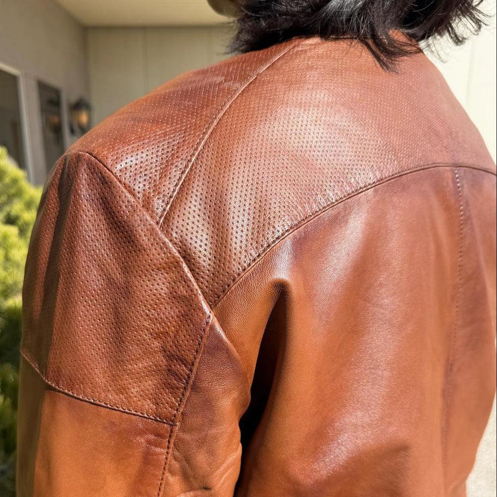 BOL Men's Snap Collar Leather Racer Jacket 
