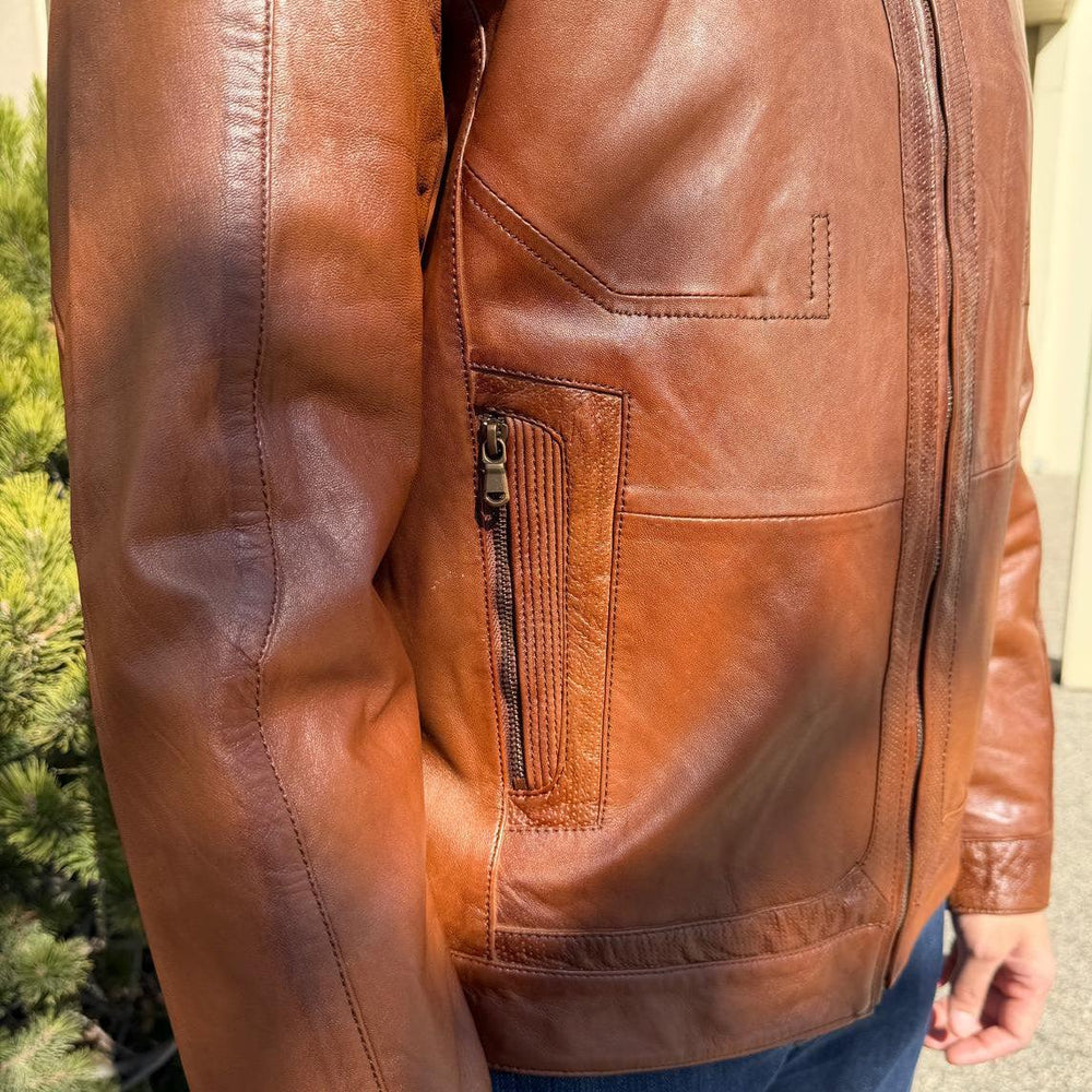 BOL Men's Snap Collar Leather Racer Jacket 