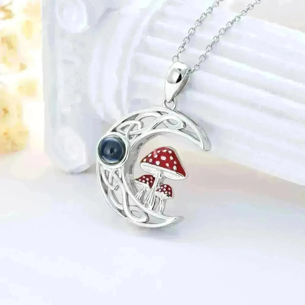 100 languages I Love You Projection Sterling Stone Mushroom Moon 925 Silver Necklace - EX-STOCK CANADA