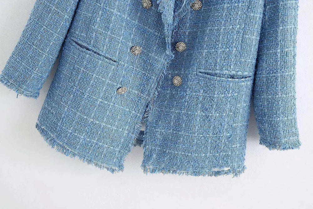Retro loose suit tweed women's blazer jacket casual women streetwear - EX-STOCK CANADA