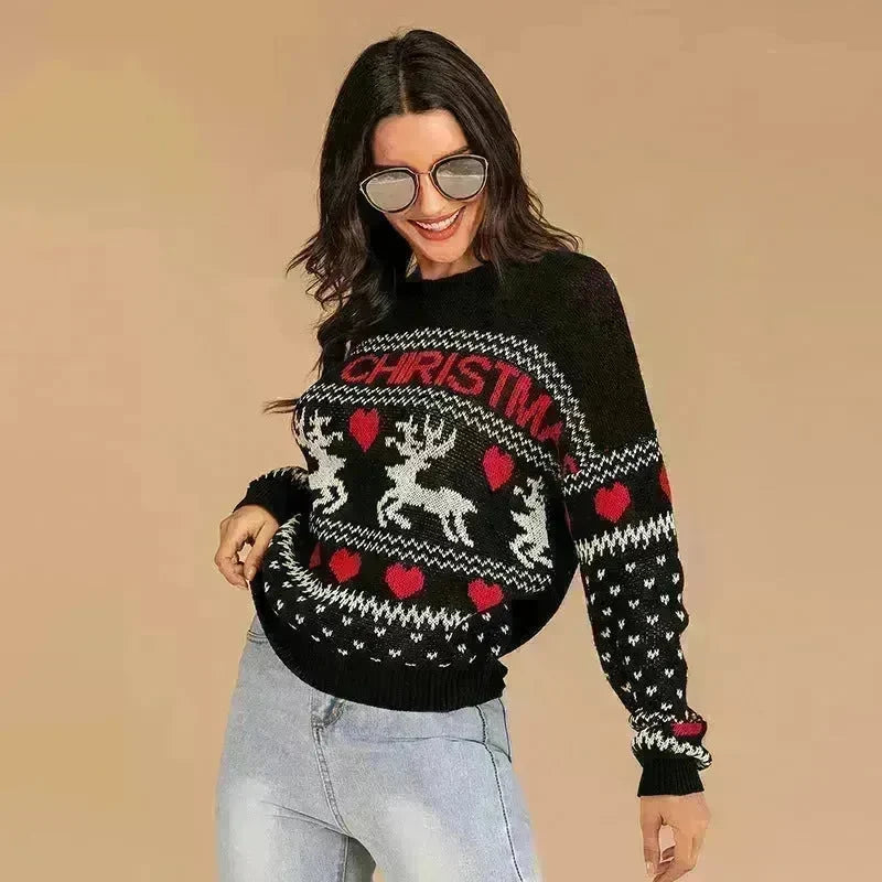 Christmas fawn Antics Reindeer Black  pullover sweater - EX-STOCK CANADA