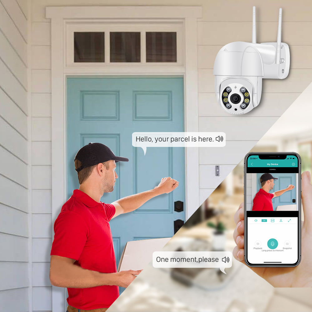 White 1080p WiFi PTZ Security Camera with Two-Way Audio