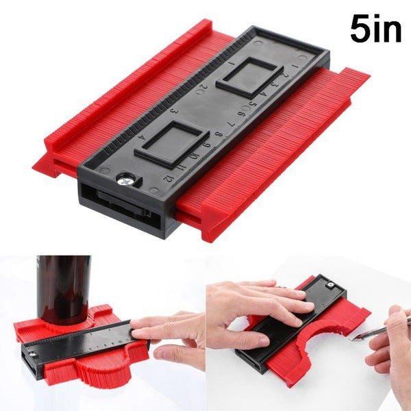 Tool with red base and black top, used for measurement or cutting, on a white background.