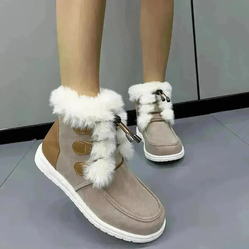 Fashion Suede Fleece Snow Boots Winter Warm Plush Round Toe Cotton Shoes Versatile Simple Short Boot For Women - EX-STOCK CANADA