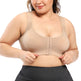 Woman wearing a beige compression garment on a white background