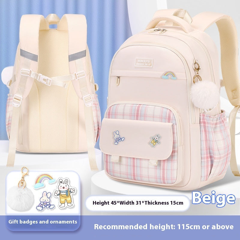 Primary School Student Schoolbag Girls' Plaid Backpack EX-STOCK
