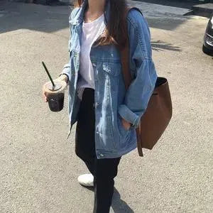 Casual Unisex Loose student bf style blue denim jacket women