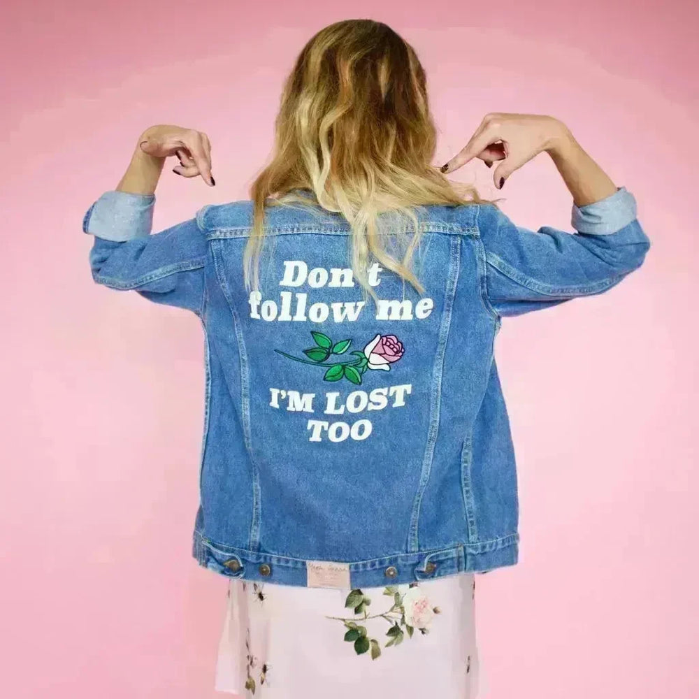 Monogrammed Casual Long sleeved denim jeans  jacket women - EX-STOCK CANADA