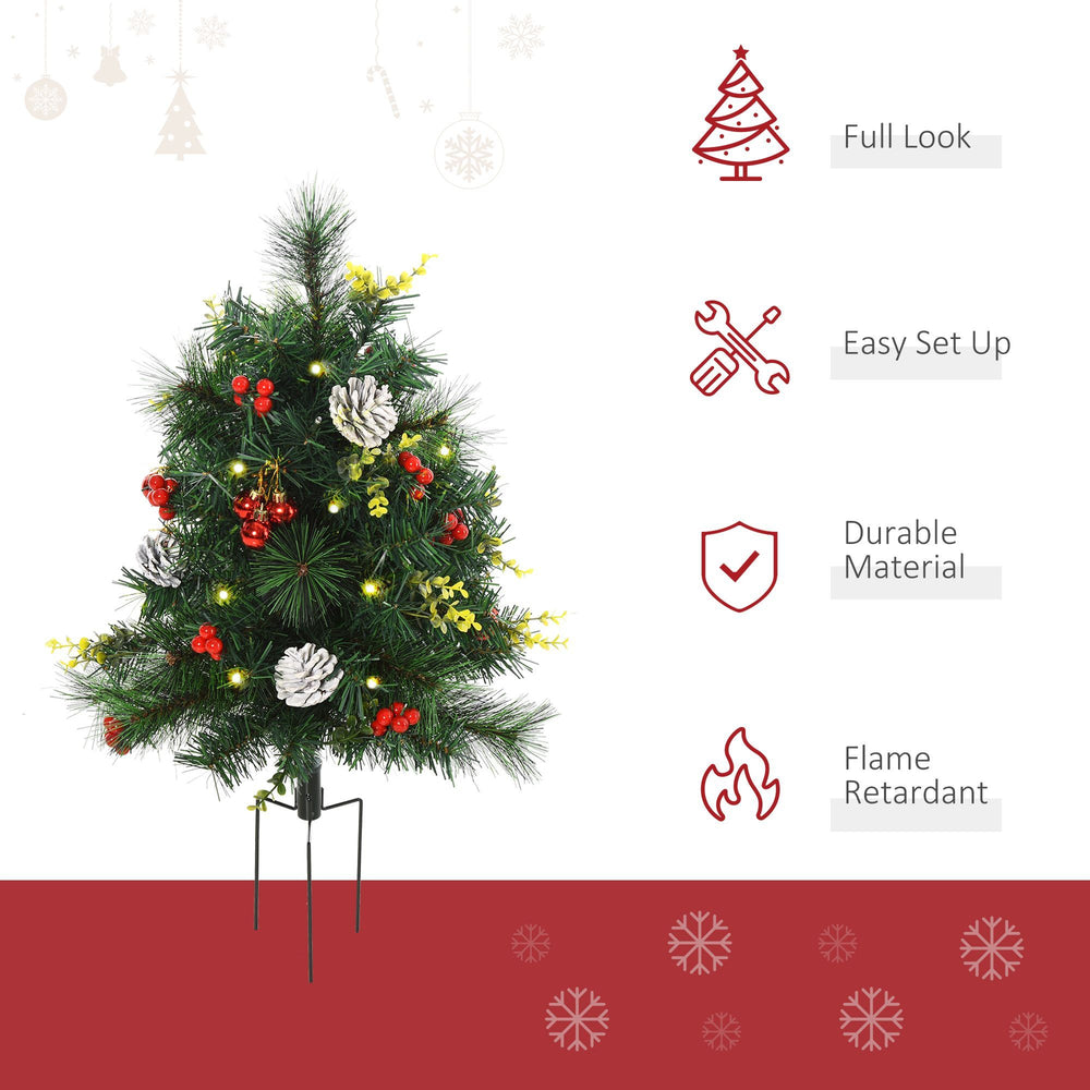 2.5ft 2 Pieces Prelit Artificial Christmas Tree With LED Light Mini Xmas Tree With Small Berry Pine Needles Pinecones Decorations For Garden EX-STOCK Canada 