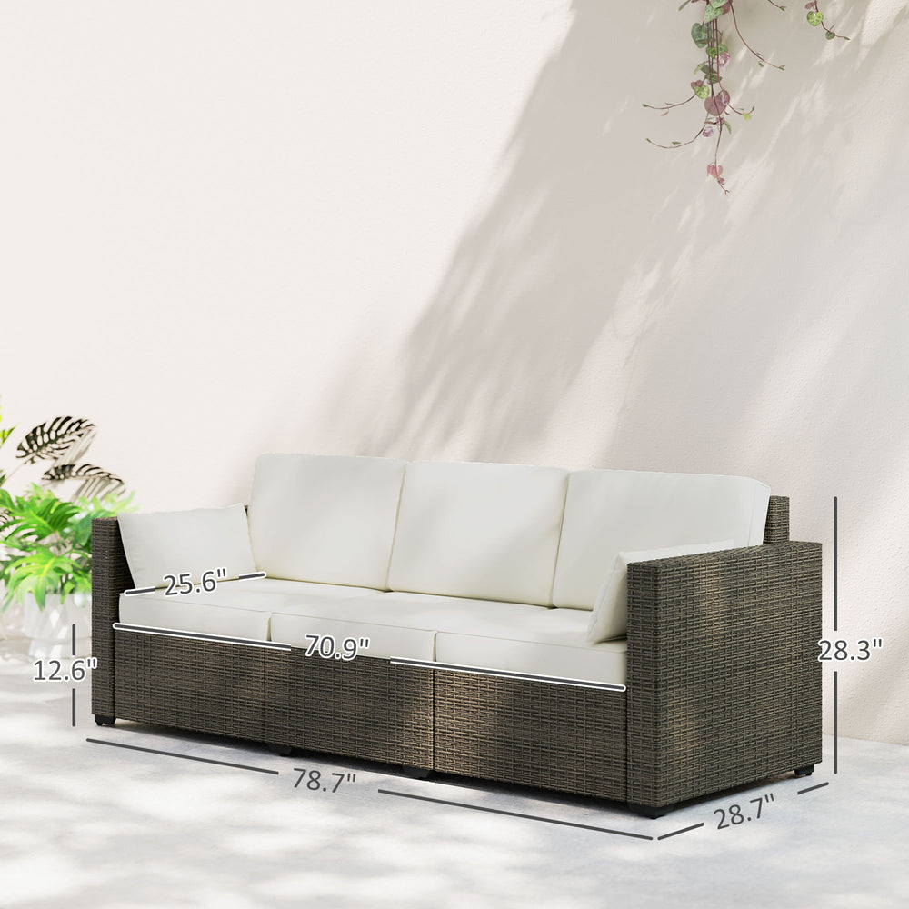 Divano da Patio in PE Rattan con Seduta Profonda e Cuscini Rimovibili, Divano 3 Posti in Rattan, Mobili da Esterno per Balcone, Terrazza, Giardino e Bordo Piscina, Bianco CremaEX-STOCK Canada 
