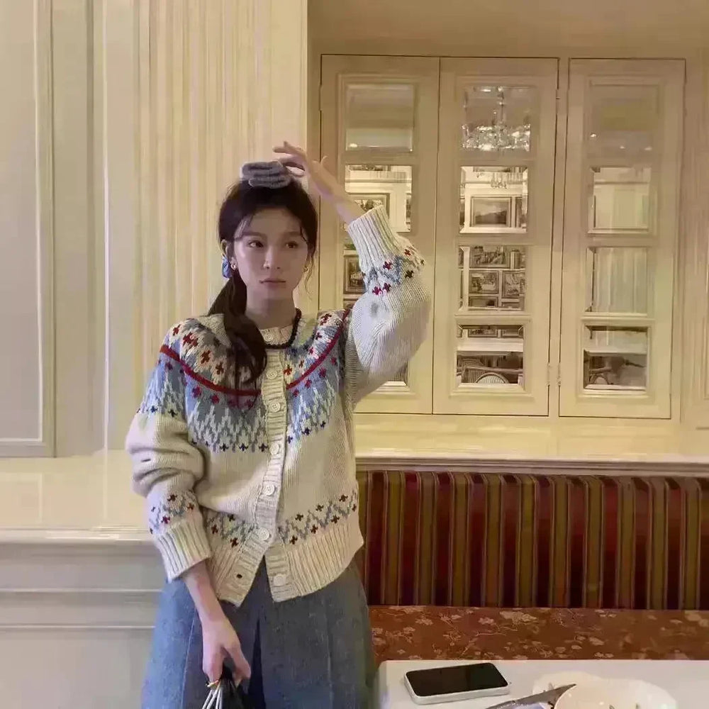 Thickened Jacquard button Knitted Sweater for Women Autumn And Winter - EX-STOCK CANADA
