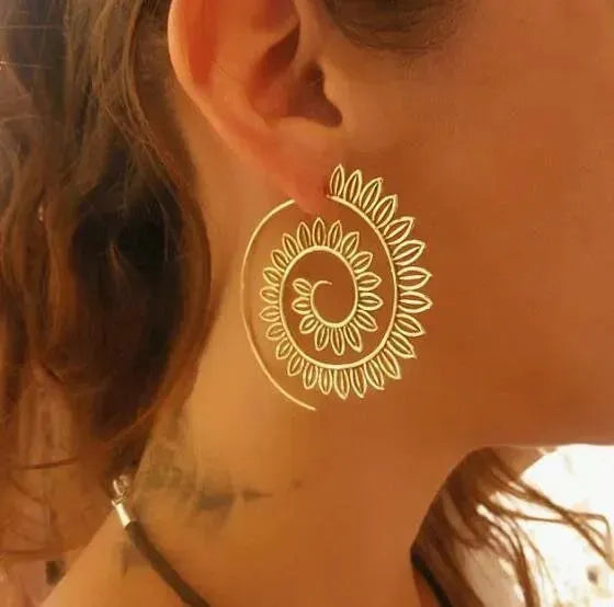 Round Spiral Earrings For Women Gold Color Big Exaggerated Gear Earrings - EX-STOCK CANADA