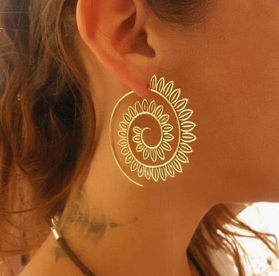 Round Spiral Earrings For Women Gold Color Big Exaggerated Gear Earrings - EX-STOCK CANADA