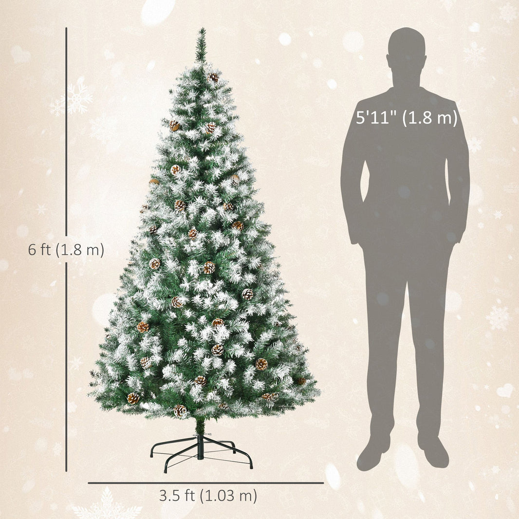 6ft Snow Flocked Artificial Christmas Tree, Unlit Full Fir Tree With Automatic Open, 800 Realistic Branches And 61 Pine Cones EX-STOCK Canada 