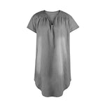Round Neck Pleated Loose Solid Color Casual Plus Size Denim Dress - EX-STOCK CANADA