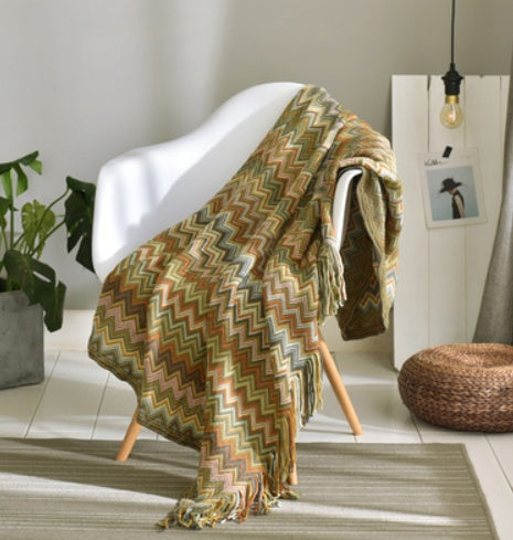 Fringed Knitted Small Blanket Napping Blanket Sofa Blanket EX-STOCK Canada 