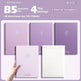 Purple notebook with a hand holding it, showing the inside pages.