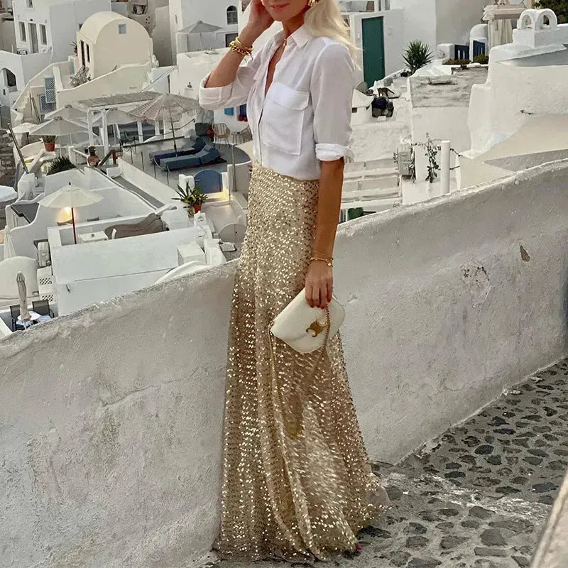 Elegant Women's Long Sequin Skirt - EX-STOCK CANADA