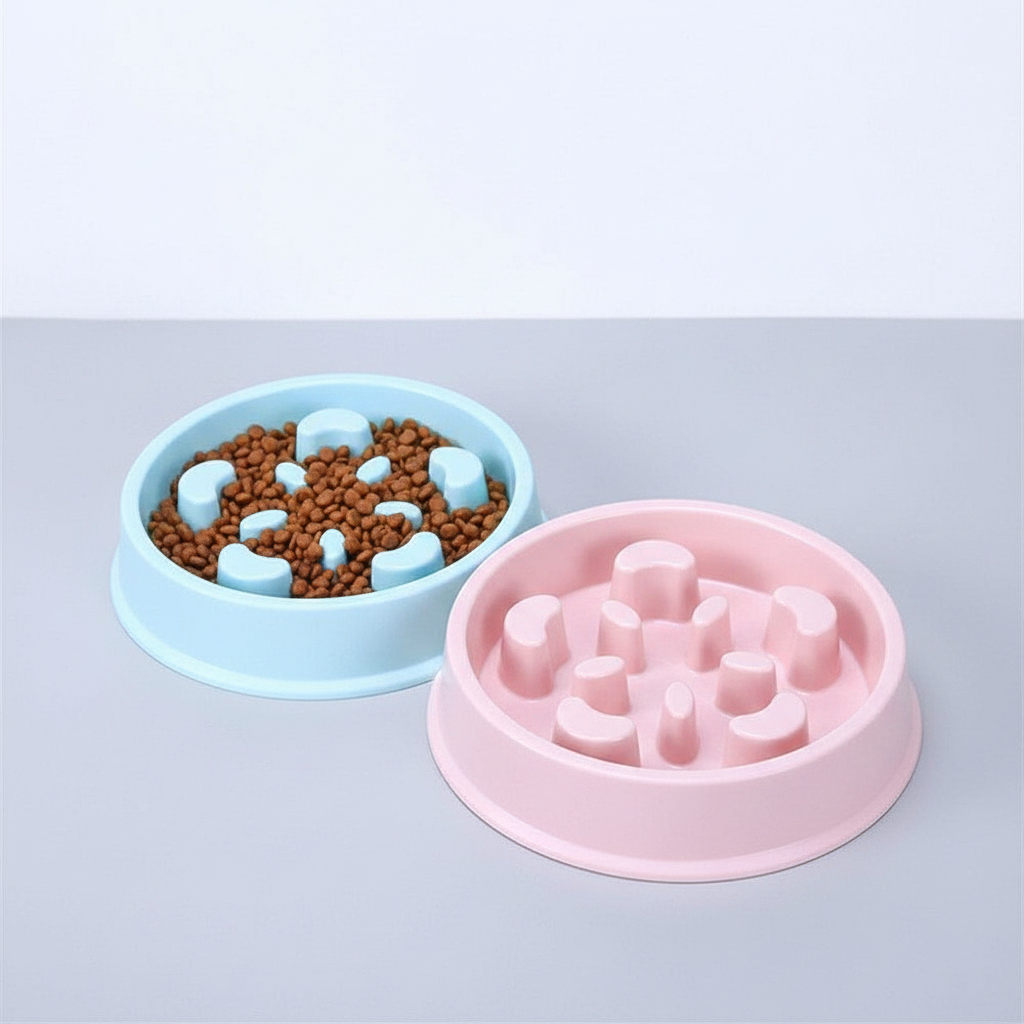 Bol d'alimentation lente pour chiens et chats – Distributeur puzzle anti-étouffement (bleu, vert, rose) 
