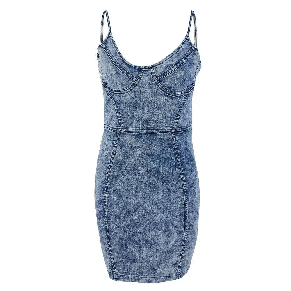 Chic Sleeveless slim fitted Mini Denim hip dress - EX-STOCK CANADA