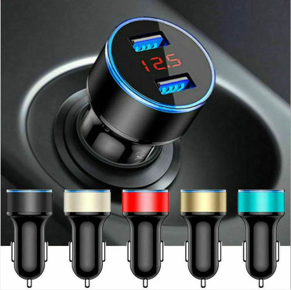 Fast Charging Car Charger – Dual USB Smart LED Display, 3.1A Aluminum Alloy