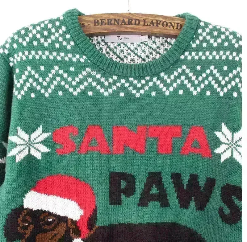 Green christmas Santa Paws Couple Pullover sweater - EX-STOCK CANADA