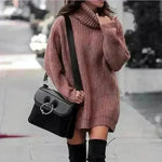 Autumn Winter Solid Cashmere oversized Knitted Mini Turtleneck Sweater Dress - EX-STOCK CANADA