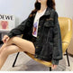 Loose Embroidered Lettered Black Denim Jacket Slimming Jacket Coat For Women - EX-STOCK CANADA