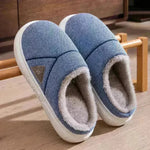 Solid Striped Home Slippers Winter Warm Fleece Shoes Men Indoor Bedroom Floor Plush Slippers For Women Couple - EX-STOCK CANADA