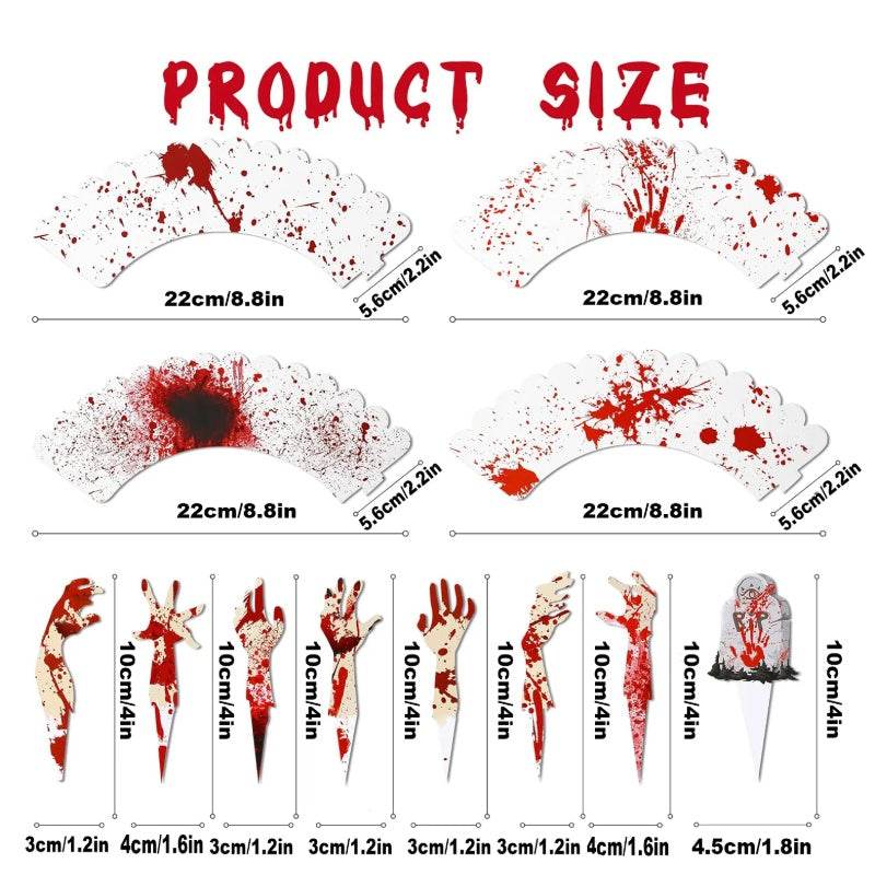 48Pcs Halloween Cupcake Toppers Wrappers Rip Kit Bloody Zombie Hand Cupcake Pick Decorations For Halloween Horror Movie Bloody Theme Birthday Party Cake Decorations Supplies EX-STOCK