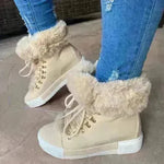 Lace-up Boots Cute Thick Sole Heighten Non Slip Snow Shoes Fall Winter Keep Warm Plush Lined Furry Ankle Boots Outdoor Walking Flat Shoes - EX-STOCK CANADA