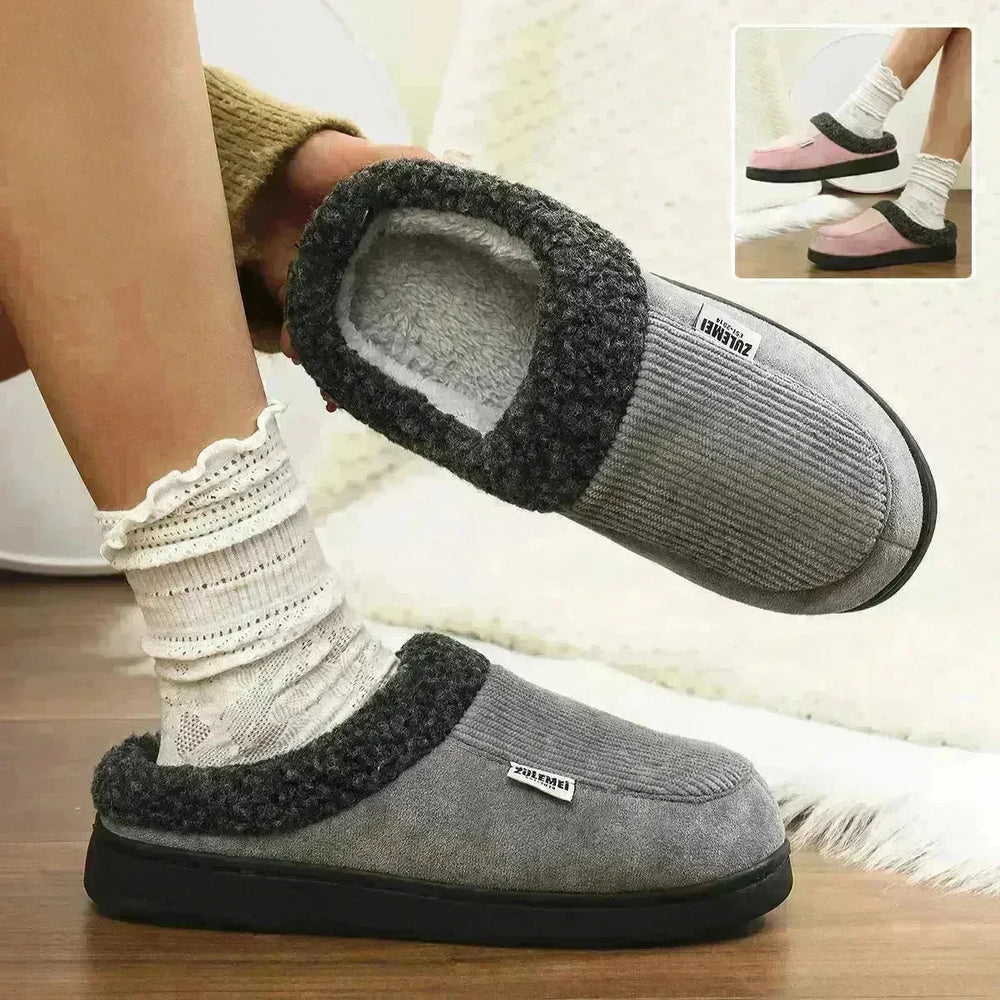 Fashion Solid Striped Cotton Slippers Winter Warm Indoor Bedroom Floor Slipper For Couples Non-slip Thick Sole House Shoes - EX-STOCK CANADA