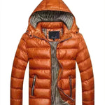 Winter leather Puffer coat for men Hooded padded Winter jacket for men