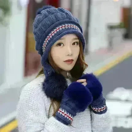 Women Cozy Knit Fleece-Feel Beanie With Ear Flaps Winter Hat Perfect For Skiing & Outdoor Activities - EX-STOCK CANADA