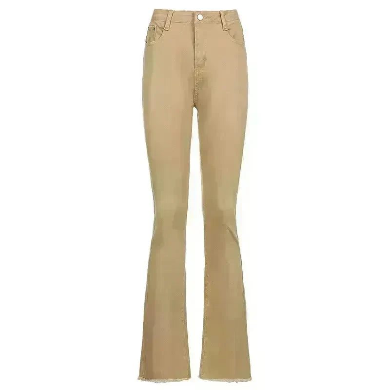 Brown High Waist Stretch Bootcut Jeans Women Casual Pants - EX-STOCK CANADA