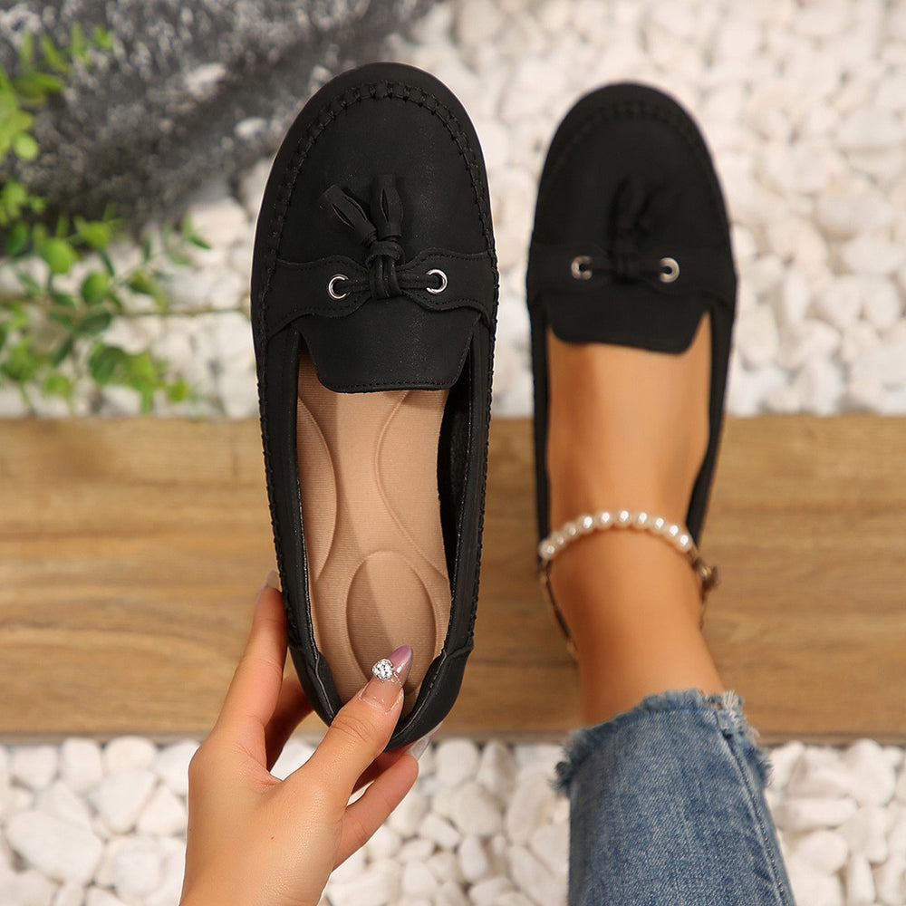 Women's Round Head Loafers Fashion Non-slip Soft Comfortable Flats Shoes 
