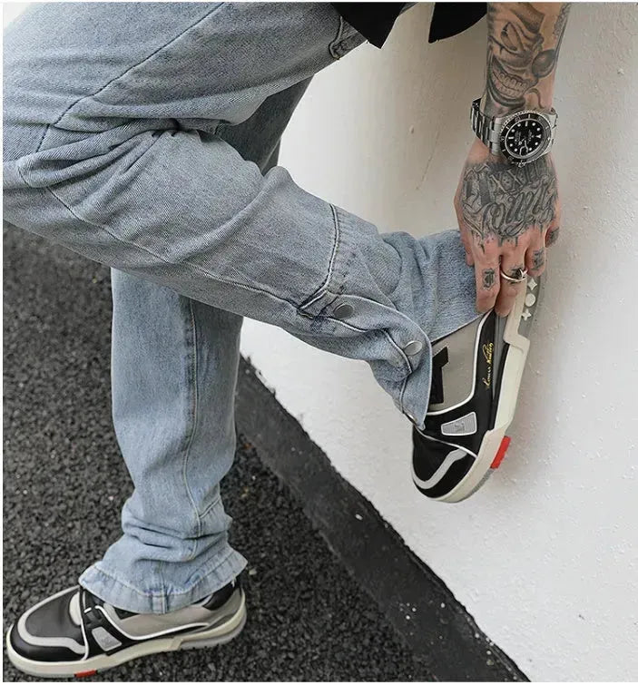 Ankle Snap Denim jeans Pant men straight leg