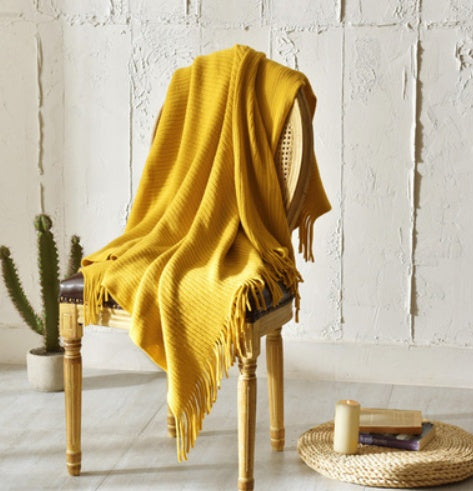 Fringed Knitted Small Blanket Napping Blanket Sofa Blanket EX-STOCK Canada 