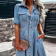 Women's Fashion Casual short sleeve button down  Denim midi Dress - EX-STOCK CANADA
