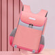 Pink and gray backpack on a pink background